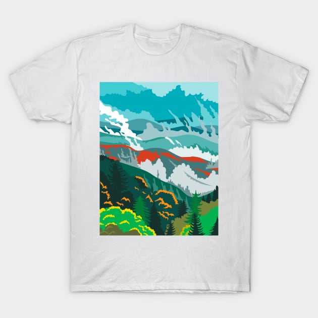 Great Smoky Mountains National Park in Tennessee and North Carolina United States WPA Poster Art Color T-Shirt by retrovectors